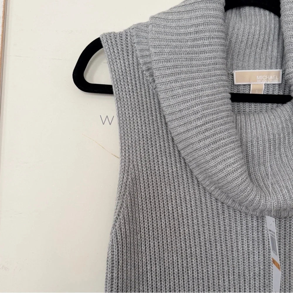 MICHAEL KORS Chunky Cable Knit Sleeveless Cowl Neck Sweater Tunic Grey Small